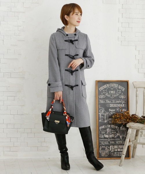 ElegChic（エレグシック）の「フード ロング ダッフルコート/ レディース アウター/秋冬 結婚式対応 冬 コート（ダッフルコート・レディース・ブラック/ライトグレー/グレイッシュベージュ・M/L）」の11枚目の写真