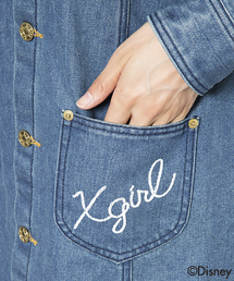 X-girl×Disney デニムワンピース　ドナルド　長袖　レディースM相当 X-girl×Disney デニムワンピース ドナルド 長袖 レディースM相当