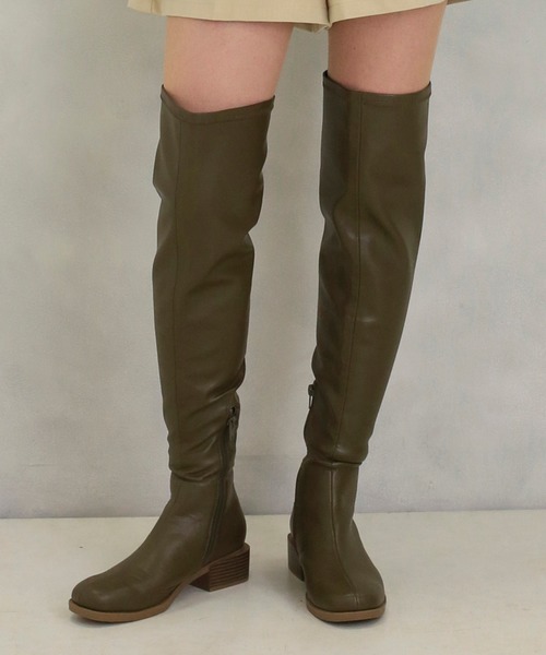 one after another NICE CLAUP（ワンアフターアナザーナイスクラップ）の「フェイクレザーニーハイブーツ（ブーツ・レディース・ベージュ/カーキ/モカ・SMALL/MEDIUM/LARGE）」の3枚目の写真