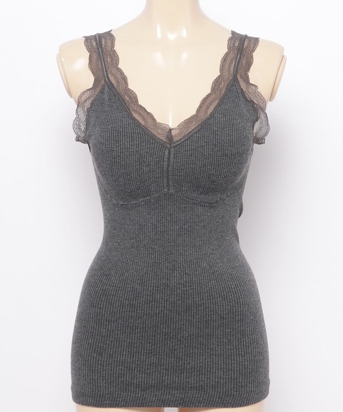 Lace Ladies(レースレディース)の「カップ付きリブ編み レースキャミソール(キャミソール・レディース・ブラック/ベージュ/グレー・FREE)」の12枚目の写真