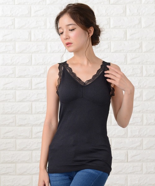 Lace Ladies(レースレディース)の「カップ付きリブ編み レースキャミソール(キャミソール・レディース・ブラック/ベージュ/グレー・FREE)」の20枚目の写真