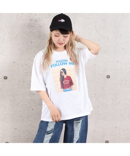 VIBGYOR（ヴィブジョー）の「FOLLOW MEフォトプリント半袖Tシャツ(YA)（Tシャツ/カットソー・レディース・ホワイト/ブラック/サックスブルー/ピンク/ミント・FREE）」の2枚目の写真