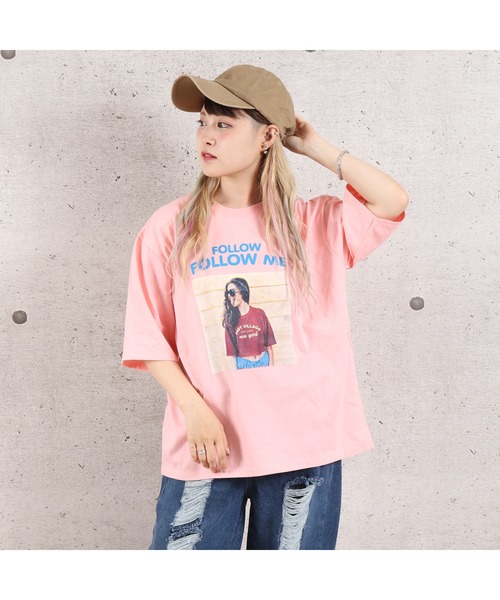 VIBGYOR（ヴィブジョー）の「FOLLOW MEフォトプリント半袖Tシャツ(YA)（Tシャツ/カットソー・レディース・ホワイト/ブラック/サックスブルー/ピンク/ミント・FREE）」の5枚目の写真