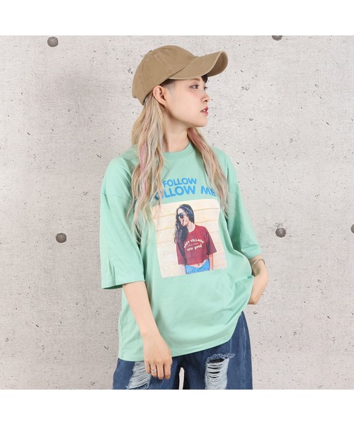 VIBGYOR（ヴィブジョー）の「FOLLOW MEフォトプリント半袖Tシャツ(YA)（Tシャツ/カットソー・レディース・ホワイト/ブラック/サックスブルー/ピンク/ミント・FREE）」の4枚目の写真