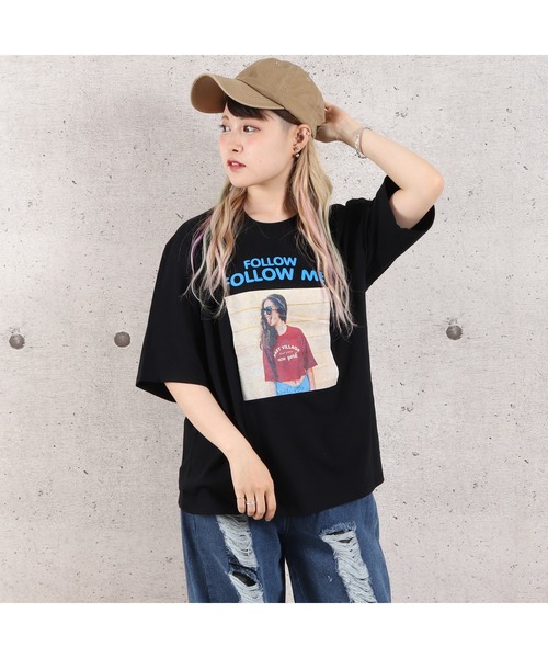 VIBGYOR（ヴィブジョー）の「FOLLOW MEフォトプリント半袖Tシャツ(YA)（Tシャツ/カットソー・レディース・ホワイト/ブラック/サックスブルー/ピンク/ミント・FREE）」の3枚目の写真