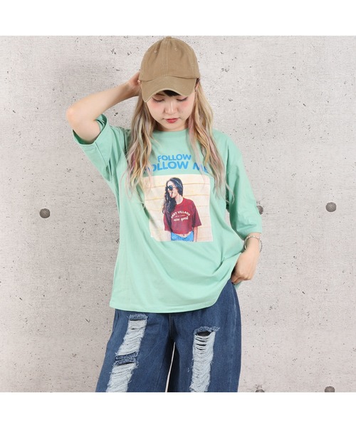 VIBGYOR（ヴィブジョー）の「FOLLOW MEフォトプリント半袖Tシャツ(YA)（Tシャツ/カットソー・レディース・ホワイト/ブラック/サックスブルー/ピンク/ミント・FREE）」の6枚目の写真