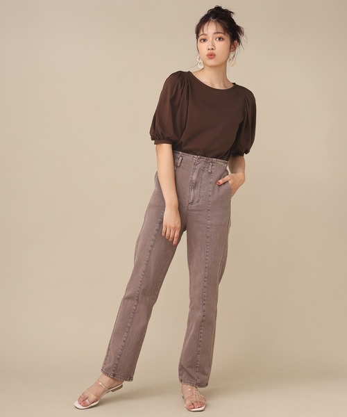 one after another NICE CLAUP（ワンアフターアナザーナイスクラップ）の「肩パフTシャツ（Tシャツ/カットソー・レディース・コーラル/ブラック/オフホワイト/ブラウン/ベージュ・FREE）」の17枚目の写真