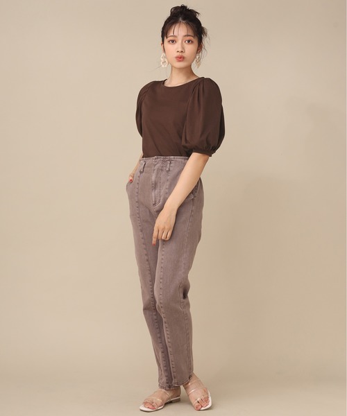 one after another NICE CLAUP（ワンアフターアナザーナイスクラップ）の「肩パフTシャツ（Tシャツ/カットソー・レディース・コーラル/ブラック/オフホワイト/ブラウン/ベージュ・FREE）」の18枚目の写真