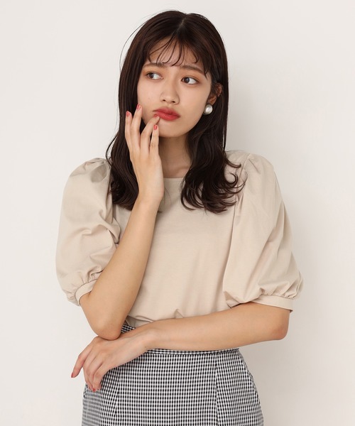 one after another NICE CLAUP（ワンアフターアナザーナイスクラップ）の「肩パフTシャツ（Tシャツ/カットソー・レディース・コーラル/ブラック/オフホワイト/ブラウン/ベージュ・FREE）」の11枚目の写真