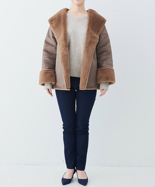 IEDIT 軽くてやわらかいエコムートンコート〈キャメルブラウン