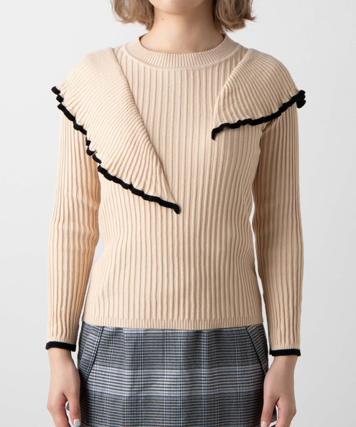 WEGO（ウィゴー）の「WEGO/ショルダーフリルニット（ニット/セーター・レディース・ブラック/アイボリー・FREE）」の16枚目の写真