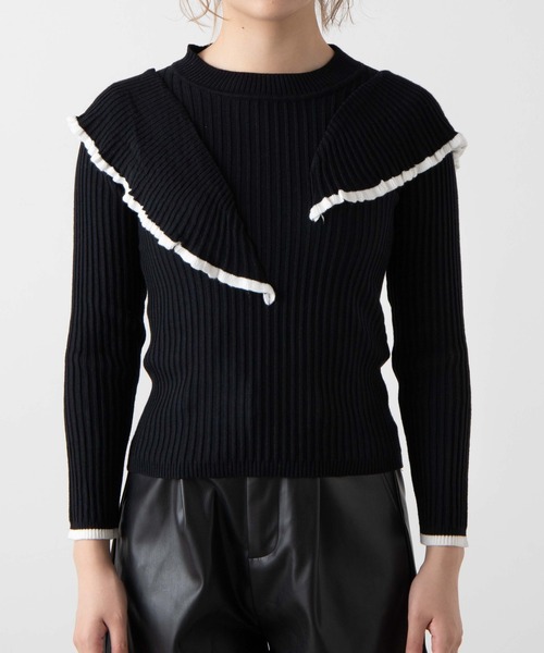 WEGO（ウィゴー）の「WEGO/ショルダーフリルニット（ニット/セーター・レディース・ブラック/アイボリー・FREE）」の9枚目の写真