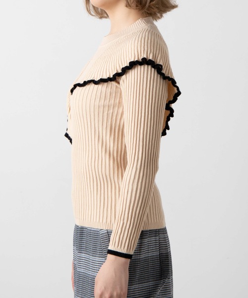 WEGO（ウィゴー）の「WEGO/ショルダーフリルニット（ニット/セーター・レディース・ブラック/アイボリー・FREE）」の12枚目の写真