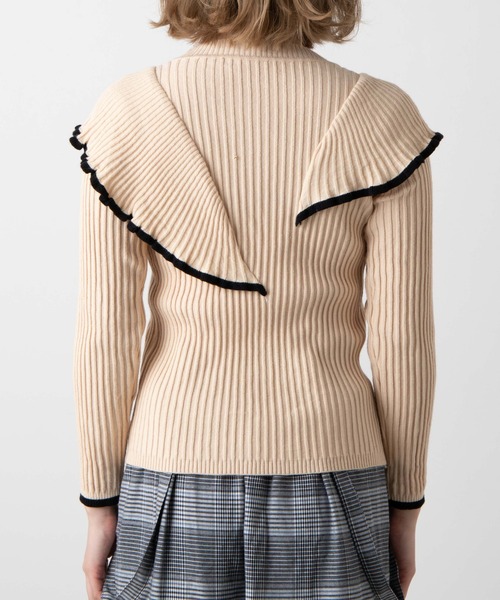 WEGO（ウィゴー）の「WEGO/ショルダーフリルニット（ニット/セーター・レディース・ブラック/アイボリー・FREE）」の8枚目の写真