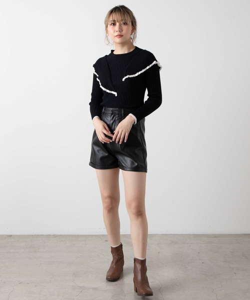WEGO（ウィゴー）の「WEGO/ショルダーフリルニット（ニット/セーター・レディース・ブラック/アイボリー・FREE）」の14枚目の写真