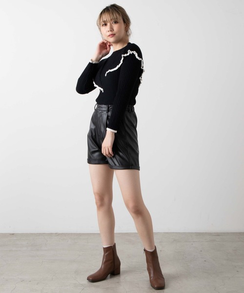 WEGO（ウィゴー）の「WEGO/ショルダーフリルニット（ニット/セーター・レディース・ブラック/アイボリー・FREE）」の18枚目の写真