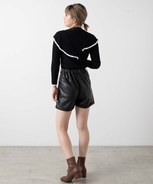 WEGO（ウィゴー）の「WEGO/ショルダーフリルニット（ニット/セーター・レディース・ブラック/アイボリー・FREE）」の5枚目の写真