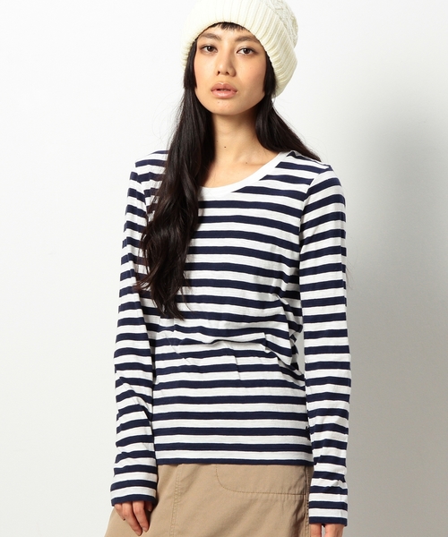 coen（コーエン）の「スラブ天竺ボーダーカットソー（Tシャツ/カットソー・レディース・ブラック/グレー/マスタード/ネイビー・LARGE/MEDIUM）」の4枚目の写真