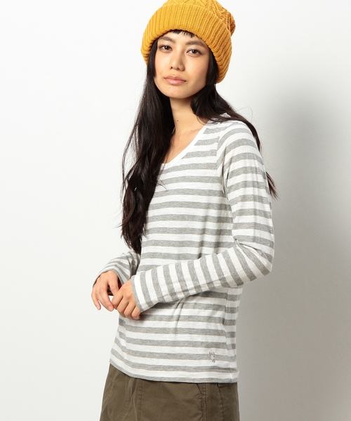 coen（コーエン）の「スラブ天竺ボーダーカットソー（Tシャツ/カットソー・レディース・ブラック/グレー/マスタード/ネイビー・LARGE/MEDIUM）」の3枚目の写真