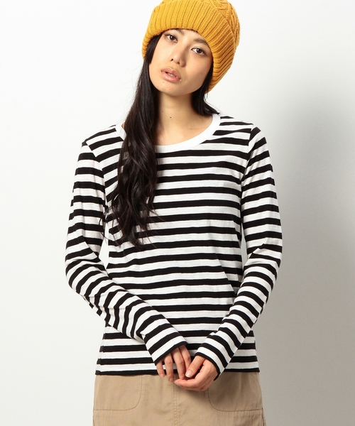 coen（コーエン）の「スラブ天竺ボーダーカットソー（Tシャツ/カットソー・レディース・ブラック/グレー/マスタード/ネイビー・LARGE/MEDIUM）」の2枚目の写真