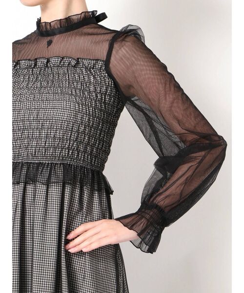 EATME イートミー チェックチュールマキシワンピース ドレス 黒