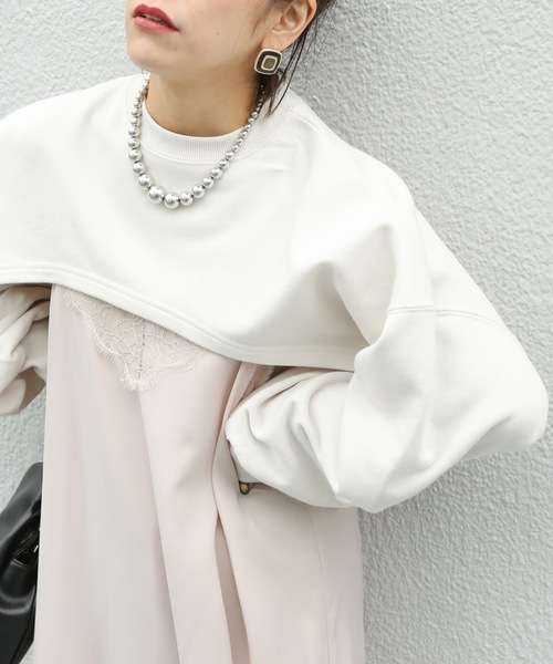 ap retro（アプレトロ）の「ボリュームスリーブショートスウェット【ZOZOTOWN限定商品】（スウェット・レディース・ブラック/サックスブルー/ライトカーキ/アイボリー・FREE）」の3枚目の写真