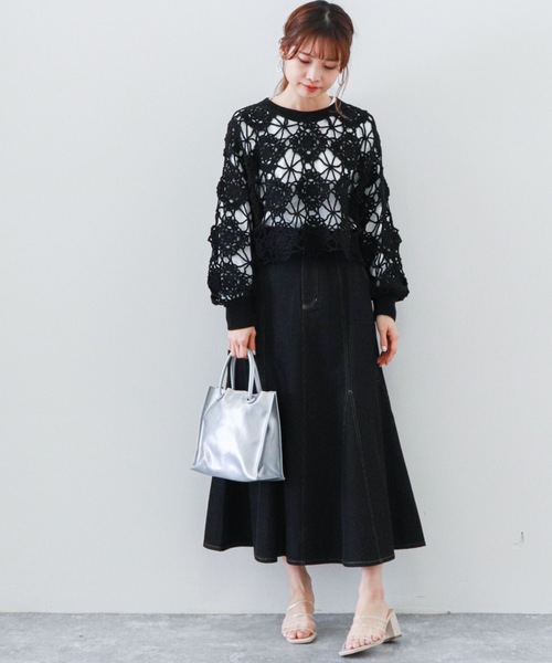 archives（アルシーヴ）の「カギ針ニット×スリットロングＴセット（Tシャツ/カットソー・レディース・オフホワイト/ブラック/ブルー/イエロー・MEDIUM）」の7枚目の写真