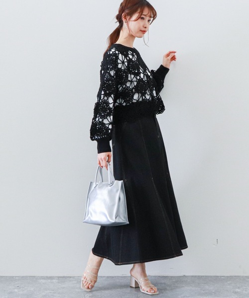 archives（アルシーヴ）の「カギ針ニット×スリットロングＴセット（Tシャツ/カットソー・レディース・オフホワイト/ブラック/ブルー/イエロー・MEDIUM）」の9枚目の写真