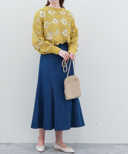 archives（アルシーヴ）の「カギ針ニット×スリットロングＴセット（Tシャツ/カットソー・レディース・オフホワイト/ブラック/ブルー/イエロー・MEDIUM）」の6枚目の写真