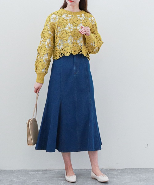 archives（アルシーヴ）の「カギ針ニット×スリットロングＴセット（Tシャツ/カットソー・レディース・オフホワイト/ブラック/ブルー/イエロー・MEDIUM）」の8枚目の写真