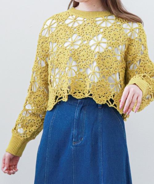 archives（アルシーヴ）の「カギ針ニット×スリットロングＴセット（Tシャツ/カットソー・レディース・オフホワイト/ブラック/ブルー/イエロー・MEDIUM）」の10枚目の写真