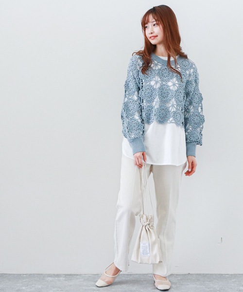 archives（アルシーヴ）の「カギ針ニット×スリットロングＴセット（Tシャツ/カットソー・レディース・オフホワイト/ブラック/ブルー/イエロー・MEDIUM）」の17枚目の写真