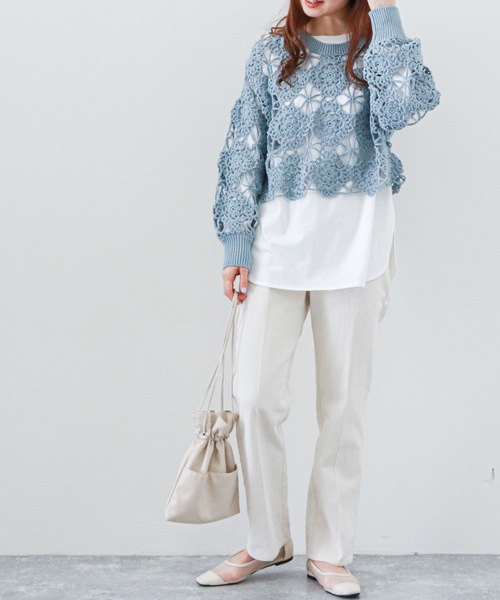 archives（アルシーヴ）の「カギ針ニット×スリットロングＴセット（Tシャツ/カットソー・レディース・オフホワイト/ブラック/ブルー/イエロー・MEDIUM）」の14枚目の写真