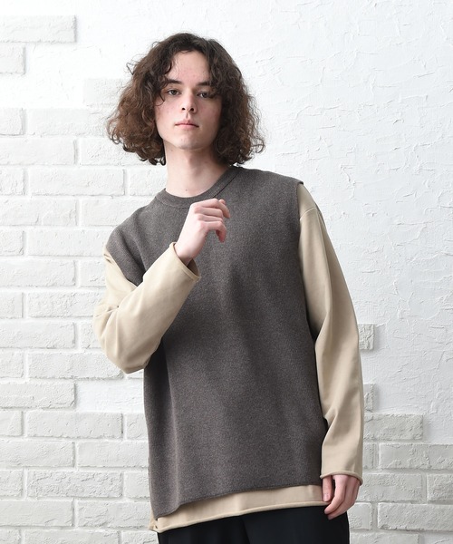 NIDO(ニド)の「リッジストライプニットベスト(ニット/セーター・メンズ・ベージュ/ブラウン/パープル・LARGE/MEDIUM)」の1枚目の写真