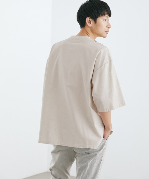 Loungewear tokyo（ラウンジウェアトウキョウ）の「麻レーヨンリラックス オーバーサイズ 1ポケット半袖サイドスリットカットソー ワンマイルウェア（Tシャツ/カットソー・メンズ・ブラック/ネイビー/カーキ/グレー系その他/ベージュ系その他/キナリ・M/L/XL）」の10枚目の写真