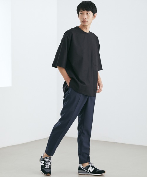 Loungewear tokyo（ラウンジウェアトウキョウ）の「麻レーヨンリラックス オーバーサイズ 1ポケット半袖サイドスリットカットソー ワンマイルウェア（Tシャツ/カットソー・メンズ・ブラック/ネイビー/カーキ/グレー系その他/ベージュ系その他/キナリ・M/L/XL）」の11枚目の写真