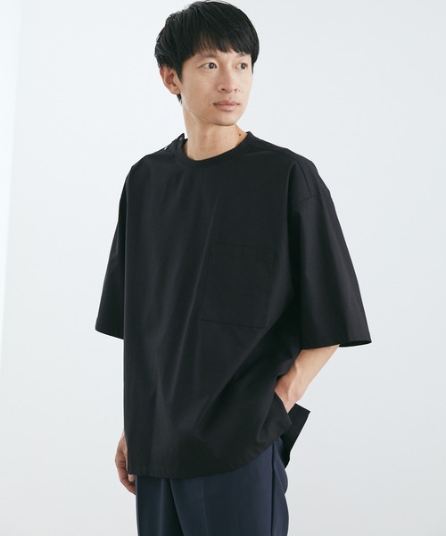 Loungewear tokyo（ラウンジウェアトウキョウ）の「麻レーヨンリラックス オーバーサイズ 1ポケット半袖サイドスリットカットソー ワンマイルウェア（Tシャツ/カットソー・メンズ・ブラック/ネイビー/カーキ/グレー系その他/ベージュ系その他/キナリ・M/L/XL）」の12枚目の写真