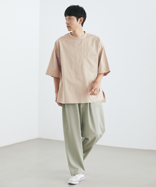 Loungewear tokyo（ラウンジウェアトウキョウ）の「麻レーヨンリラックス オーバーサイズ 1ポケット半袖サイドスリットカットソー ワンマイルウェア（Tシャツ/カットソー・メンズ・ブラック/ネイビー/カーキ/グレー系その他/ベージュ系その他/キナリ・M/L/XL）」の19枚目の写真