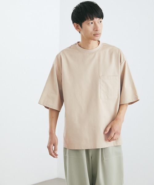 Loungewear tokyo（ラウンジウェアトウキョウ）の「麻レーヨンリラックス オーバーサイズ 1ポケット半袖サイドスリットカットソー ワンマイルウェア（Tシャツ/カットソー・メンズ・ブラック/ネイビー/カーキ/グレー系その他/ベージュ系その他/キナリ・M/L/XL）」の20枚目の写真