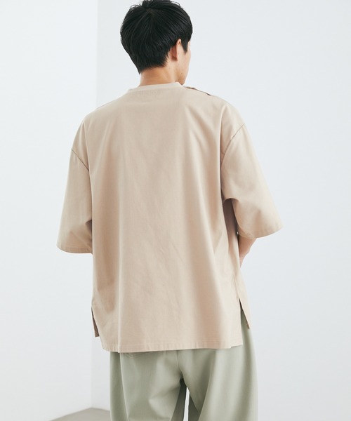 Loungewear tokyo（ラウンジウェアトウキョウ）の「麻レーヨンリラックス オーバーサイズ 1ポケット半袖サイドスリットカットソー ワンマイルウェア（Tシャツ/カットソー・メンズ・ブラック/ネイビー/カーキ/グレー系その他/ベージュ系その他/キナリ・M/L/XL）」の22枚目の写真