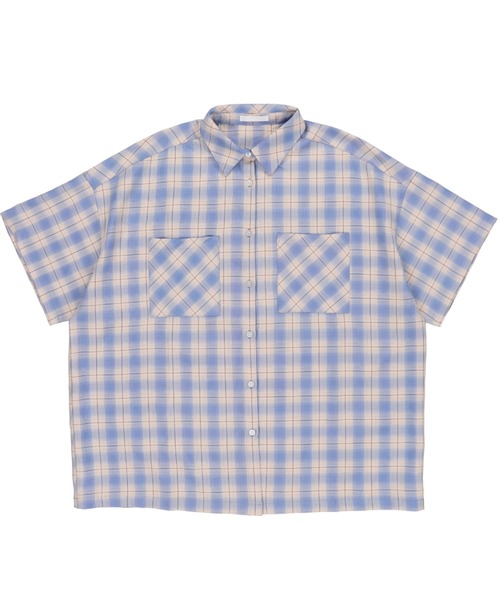 SPINNS（スピンズ）の「【ゆったりシルエット】ブロックチェック柄ビッグ半袖シャツ（シャツ/ブラウス・レディース・ベージュ/ブラック/ブルー・ONESIZE）」の10枚目の写真