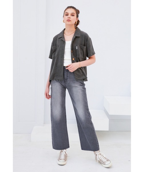 ALEXIA STAM（アリシアスタン）の「Terry Cloth Open Collar Shirt/テリークロスオープンカラーシャツ（シャツ/ブラウス・レディース・チャコールグレー/カーキ/モカ・FREE）」の4枚目の写真