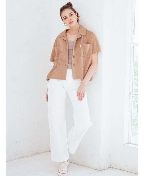 ALEXIA STAM（アリシアスタン）の「Terry Cloth Open Collar Shirt/テリークロスオープンカラーシャツ（シャツ/ブラウス・レディース・チャコールグレー/カーキ/モカ・FREE）」の10枚目の写真