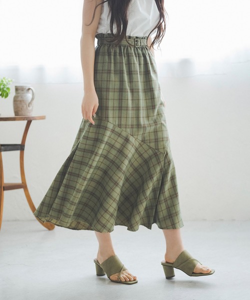 Sシリーズ対応 スカート スカート ベルト付きチェックペプラムフレアスカート スカート Free S Free S Mart フリーズマート のファッション