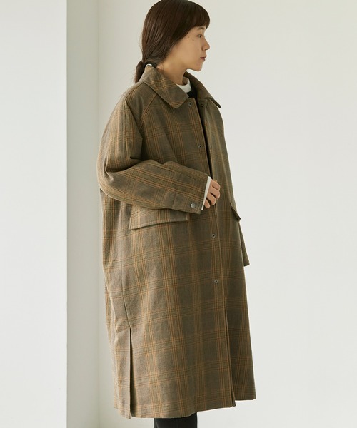 note et silence (ノートエシロンス)の「Woolギャバ近江晒 エボダウンコート(ステンカラーコート・レディース・チャコールグレー/チェック・FREE)」の3枚目の写真