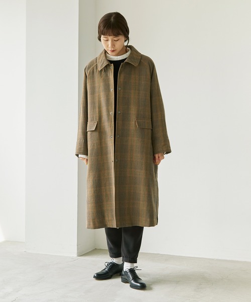 note et silence (ノートエシロンス)の「Woolギャバ近江晒 エボダウンコート(ステンカラーコート・レディース・チャコールグレー/チェック・FREE)」の6枚目の写真