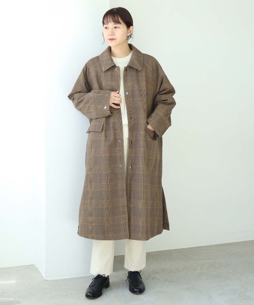 note et silence (ノートエシロンス)の「Woolギャバ近江晒 エボダウンコート(ステンカラーコート・レディース・チャコールグレー/チェック・FREE)」の14枚目の写真