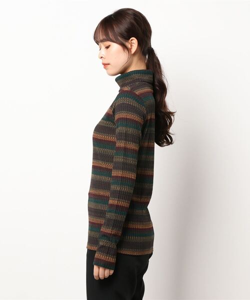 SISLEY(シスレー)の「ボーダータートルネック長袖カットソー(Tシャツ/カットソー・レディース・マルチ/ダークグレー/グレー・MEDIUM/SMALL/X-SMALL)」の4枚目の写真