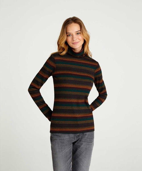 SISLEY(シスレー)の「ボーダータートルネック長袖カットソー(Tシャツ/カットソー・レディース・マルチ/ダークグレー/グレー・MEDIUM/SMALL/X-SMALL)」の3枚目の写真