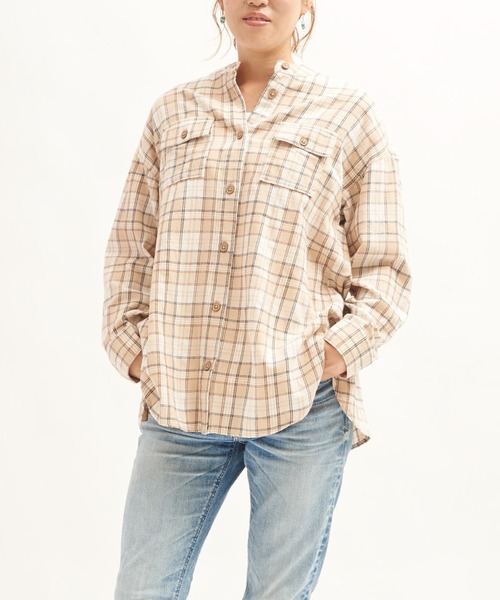 RUGGEDWORKS(ラゲッドワークス)の「《親子お揃い》 チェックブラウス(シャツ/ブラウス・レディース・ベージュ/ネイビー・FREE)」の1枚目の写真